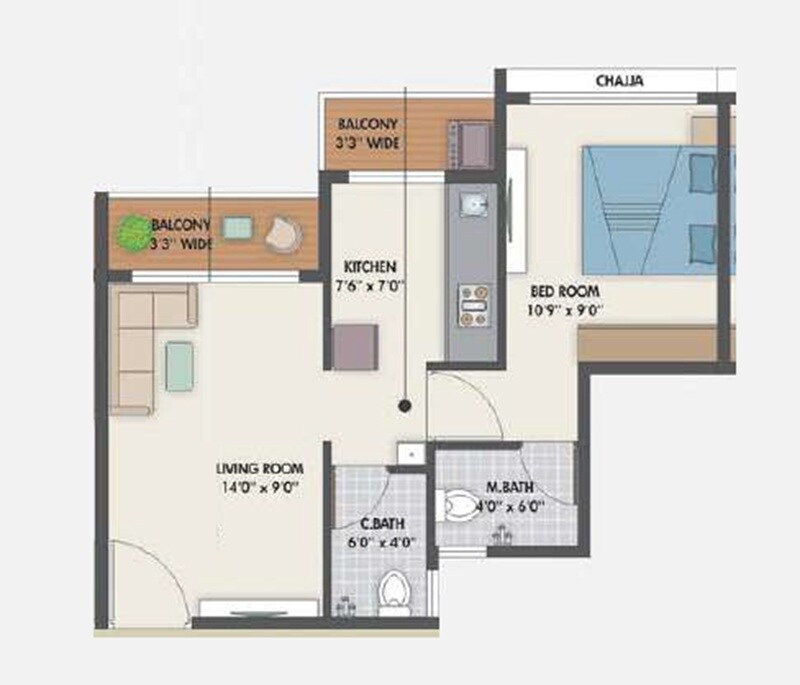 Floor plan of 1 BHK 450 Sq. Ft. Apartment in Pinnacle Nano City, Thane