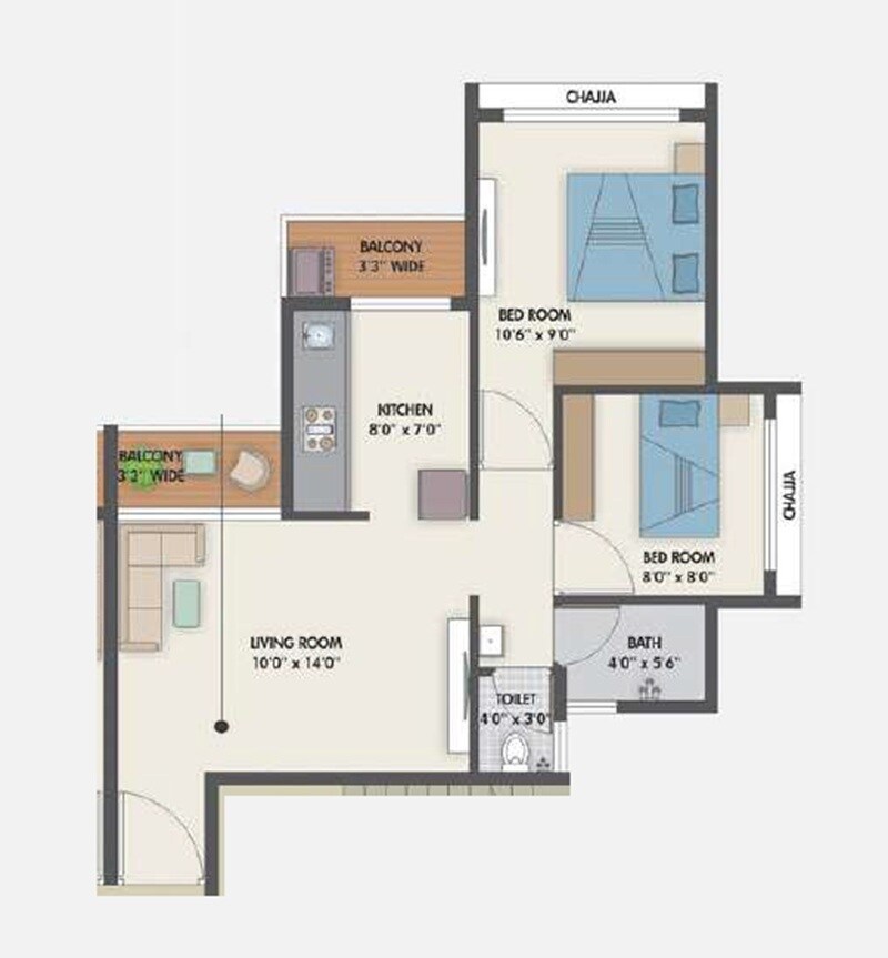 Floor plan of 2 BHK 650 Sq. Ft. Apartment in Pinnacle Nano City, Thane