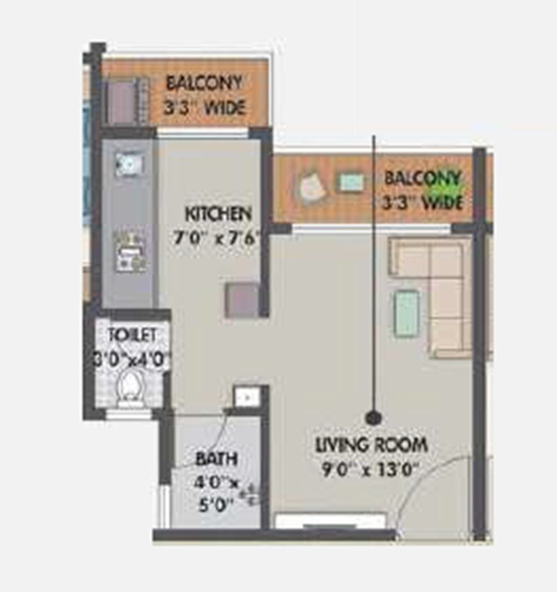 Floor plan of 229 Sq. Ft. Studio in Pinnacle Nano City, Thane