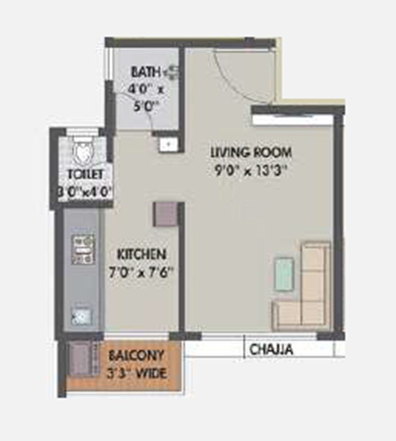 Floor plan of 252 Sq. Ft. Studio in Pinnacle Nano City, Thane