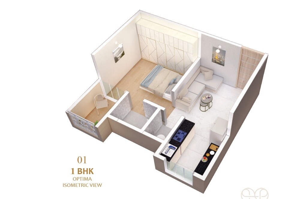 Floor plan of 1 BHK 321 Sq. Ft. Apartment in Pinnakle Sai Castle, Thane
