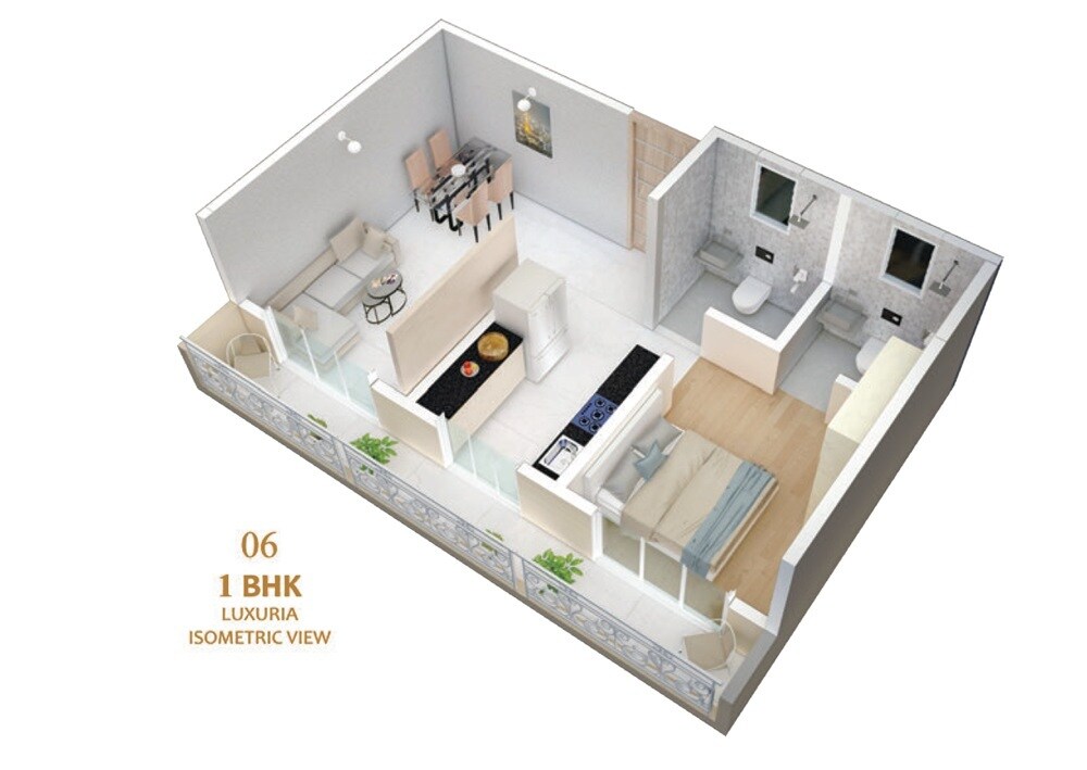 Floor plan of 1 BHK 450 Sq. Ft. Apartment in Pinnakle Sai Castle, Thane