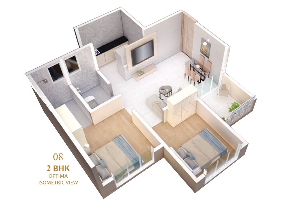 Floor plan of 2 BHK 470 Sq. Ft. Apartment in Pinnakle Sai Castle, Thane