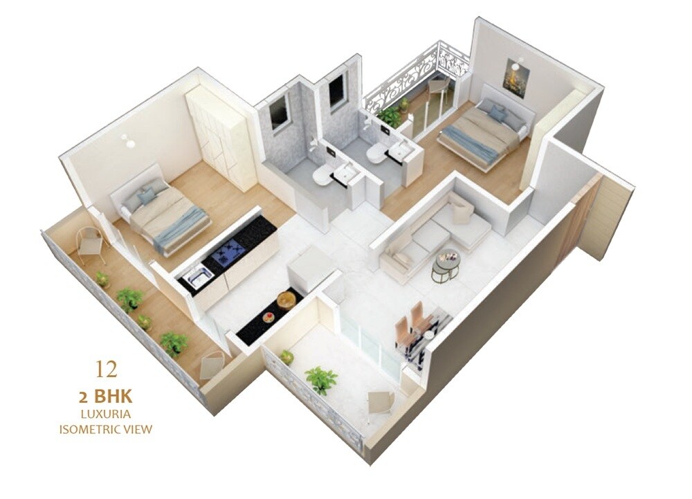 Floor plan of 2 BHK 503 Sq. Ft. Apartment in Pinnakle Sai Castle, Thane