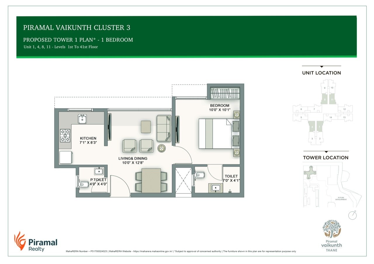 Floor plan of 1 BHK 361 Sq. Ft. Apartment in Piramal Vaikunth A Class Homes, Thane