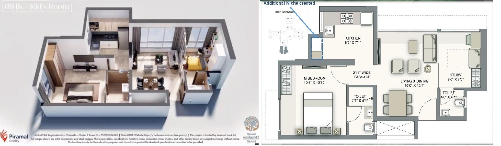 Floor plan of 1 BHK 451 Sq. Ft. Apartment in Piramal Vaikunth A Class Homes Series 2, Thane