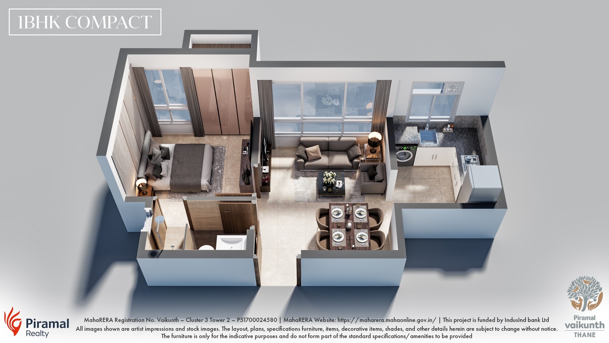 Floor plan of 1 BHK 388 Sq. Ft. Apartment in Piramal Vaikunth A Class Homes Series 2, Thane