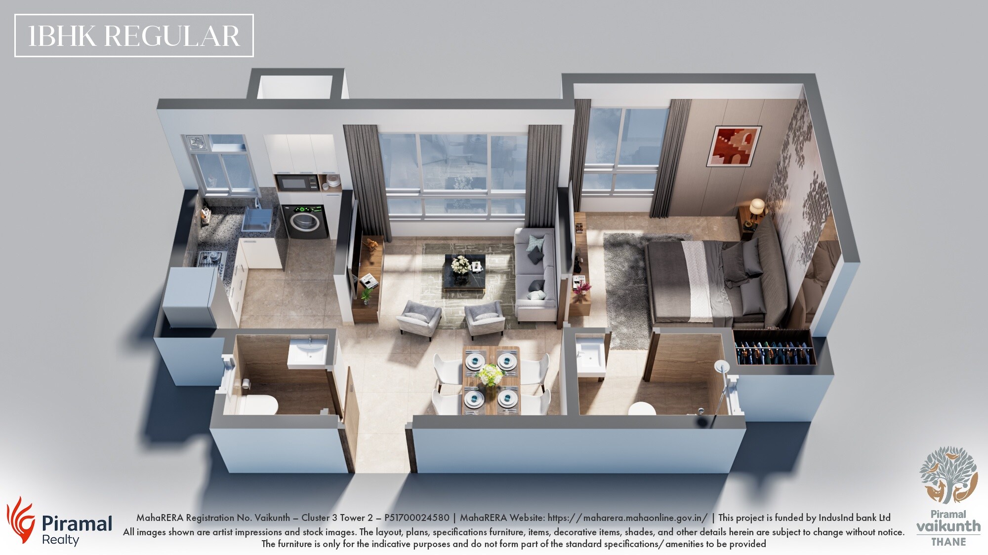 Floor plan of 1 BHK 371 Sq. Ft. Apartment in Piramal Vaikunth A Class Homes Series 2, Thane