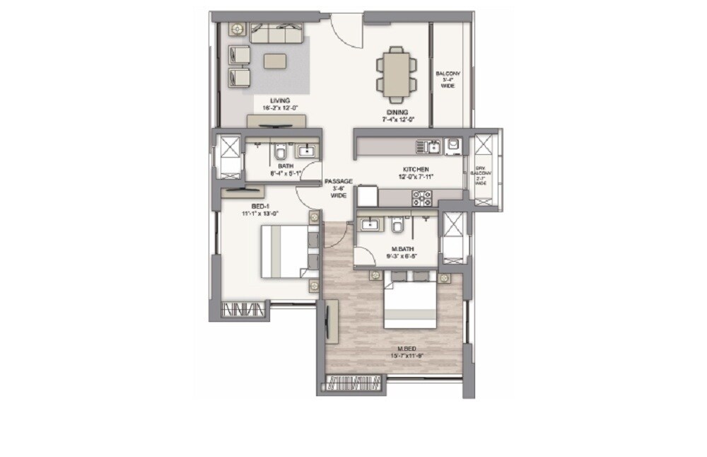Floor plan of 2 BHK 517 Sq. Ft. Apartment in Piramal Vaikunth A Class Homes Series 2, Thane