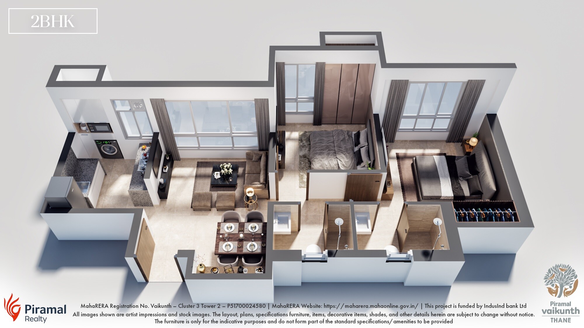 Floor plan of 2 BHK 501 Sq. Ft. Apartment in Piramal Vaikunth A Class Homes Series 2, Thane