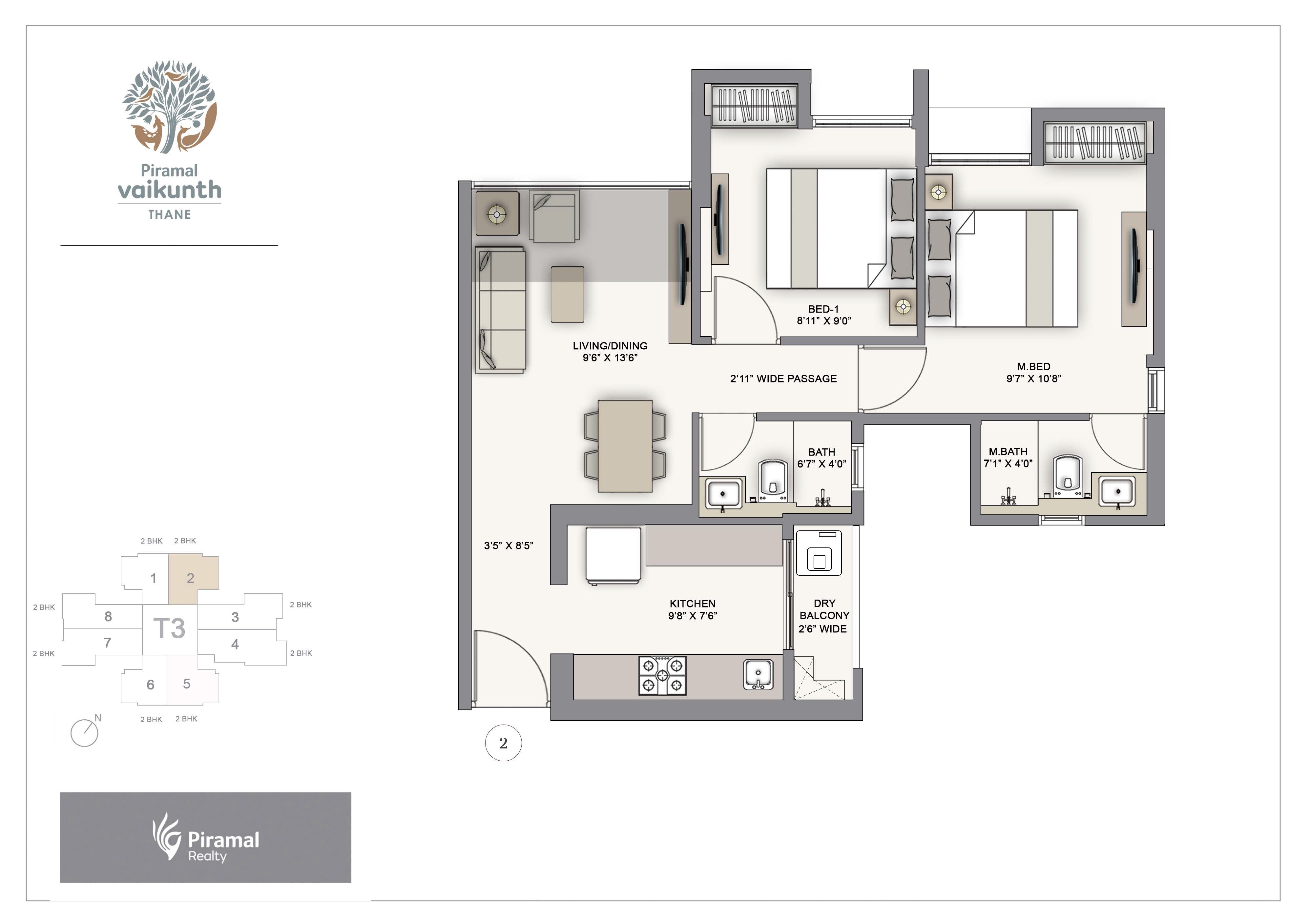  2 BHK Apartment at Piramal Vaikunth, Balkum Pada – for Rent