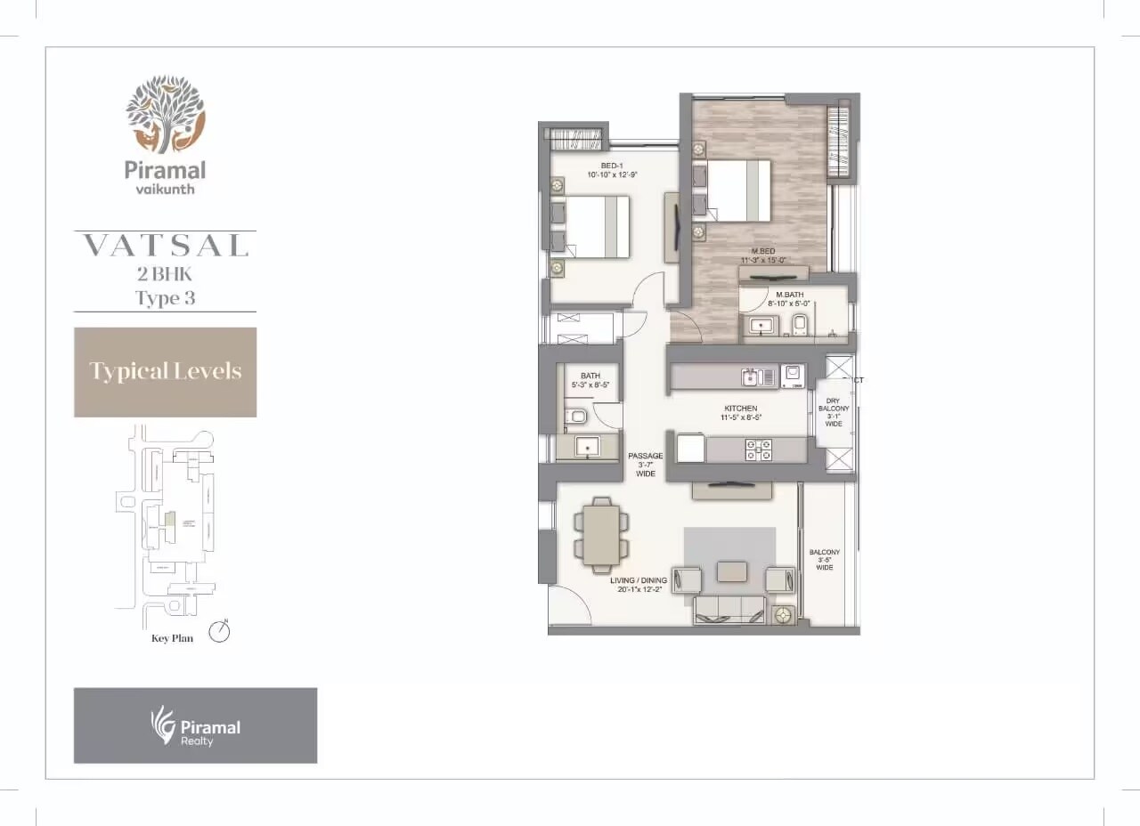 Floor plan of 2 BHK 1028 Sq. Ft. Apartment in Piramal Vaikunth Cluster 1, Thane