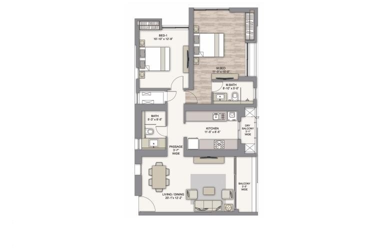 Floor plan of 2 BHK 646 Sq. Ft. Apartment in Piramal Vaikunth Phase II, Thane