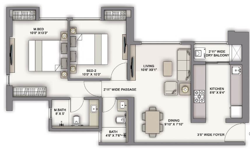  2 BHK Apartment at Piramal Vaikunth Vairat, Balkum Pada – for Rent