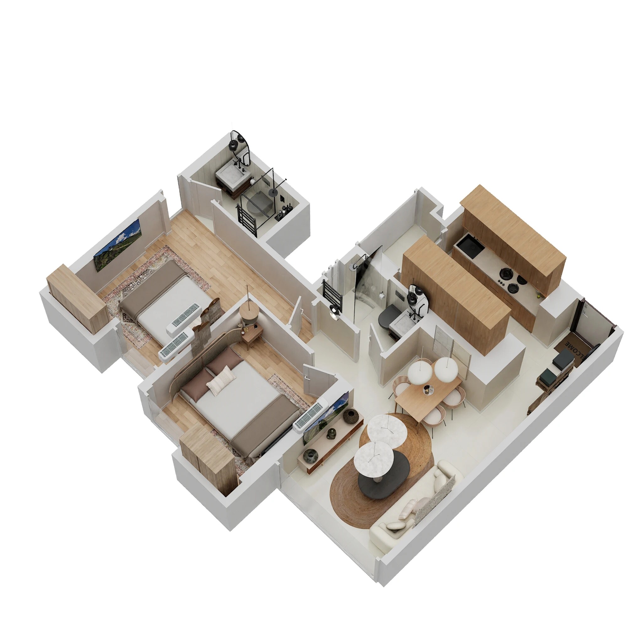 Floor plan of 2 BHK 517 Sq. Ft. Apartment in Piramal Vaikunth Vama, Thane