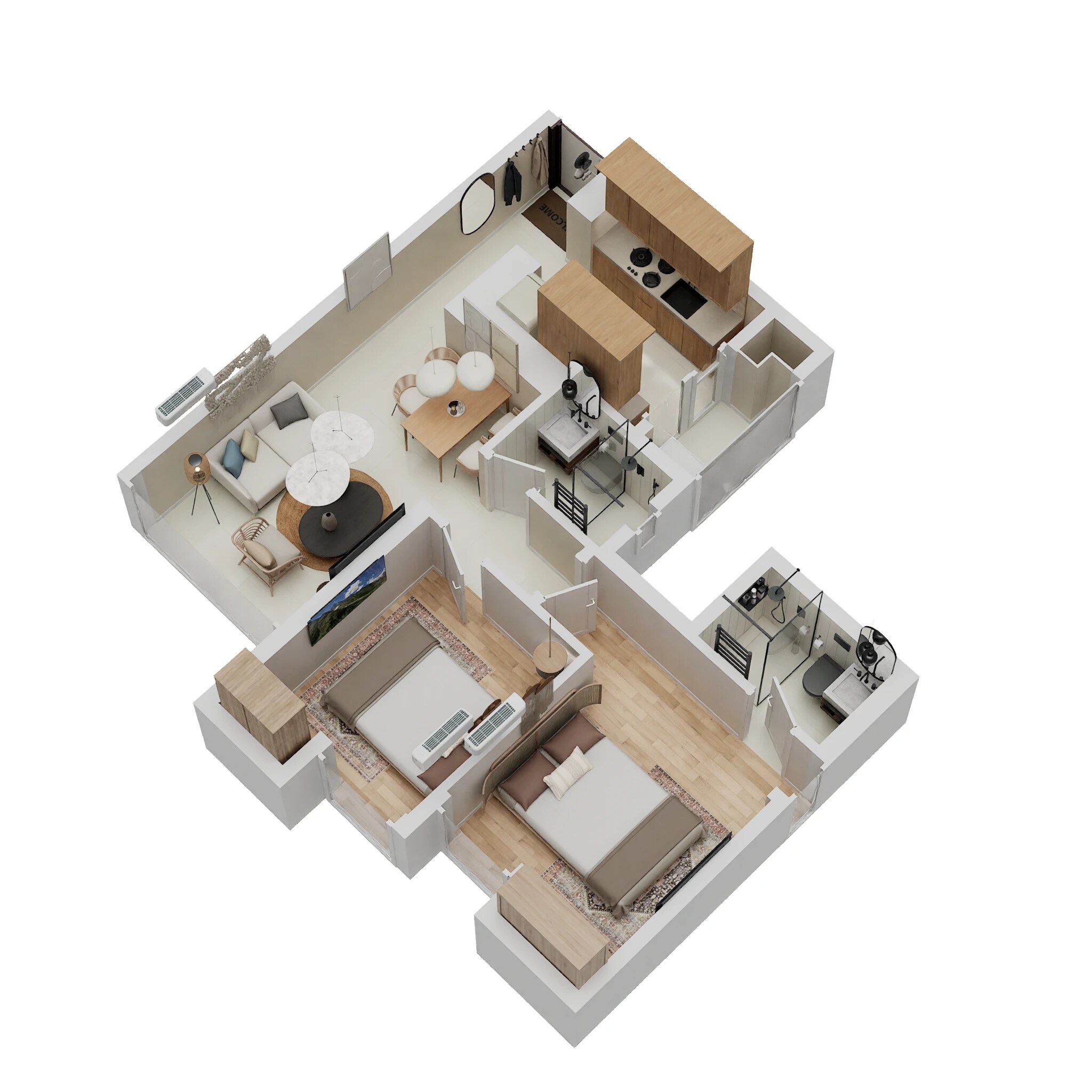 Floor plan of 2 BHK 568 Sq. Ft. Apartment in Piramal Vaikunth Vama, Thane