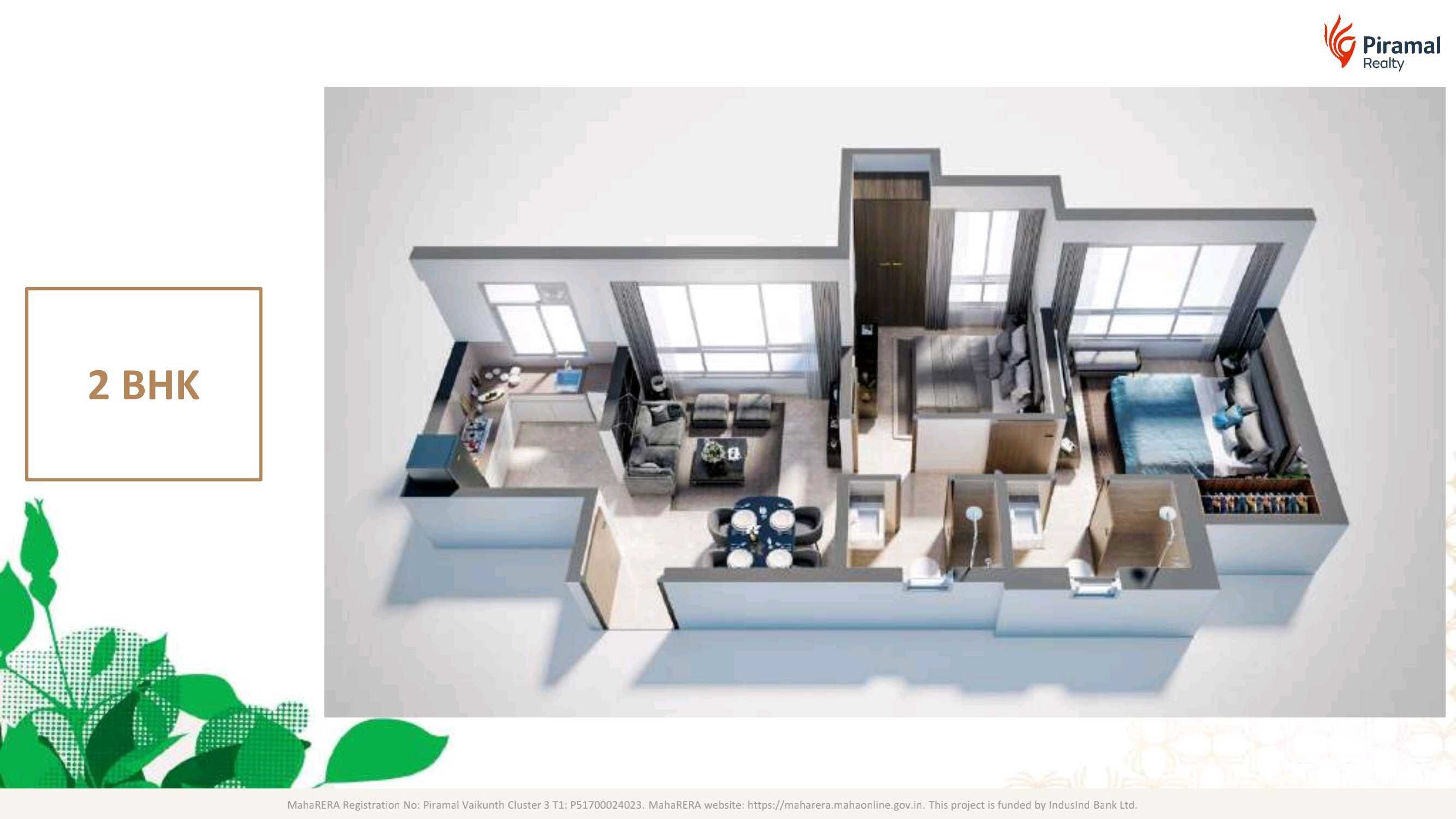 Floor plan of 2 BHK 678 Sq. Ft. Apartment in Piramal Vaikunth Vidit, Thane
