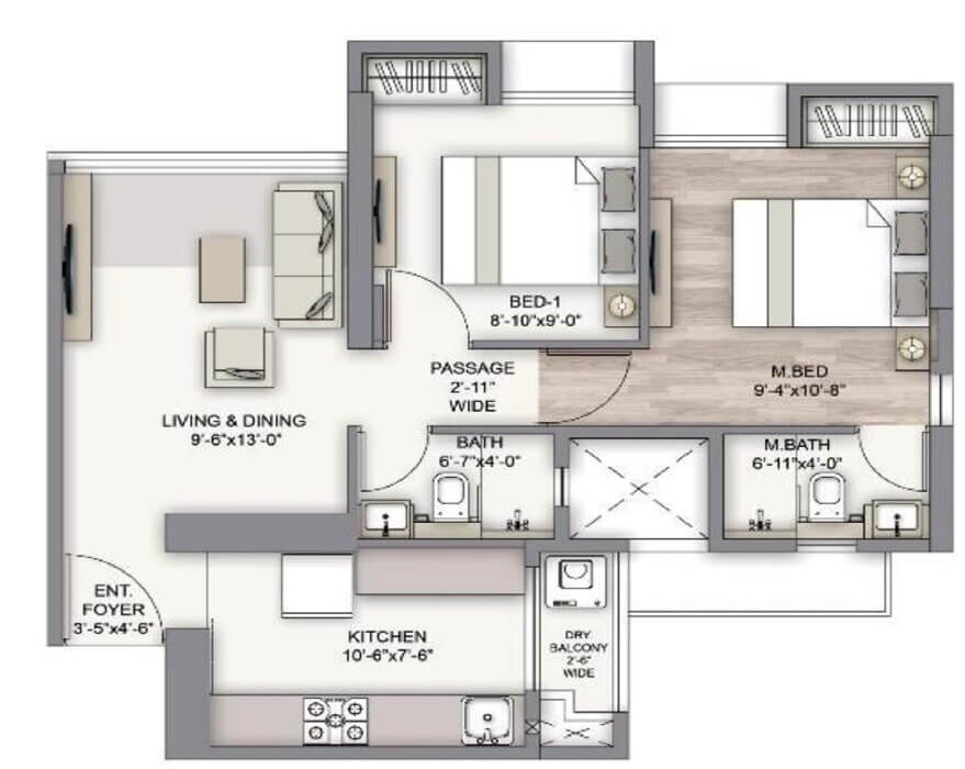 2 BHK 568 Sq. Ft. Apartment