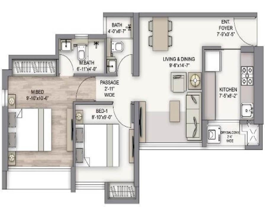 2 BHK 517 Sq. Ft. Apartment