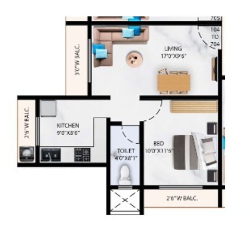 1 BHK 495 Sq. Ft. Apartment