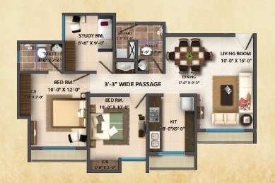 Floor plan of 2 BHK 587 Sq. Ft. Apartment in Platinum Heritage, Thane