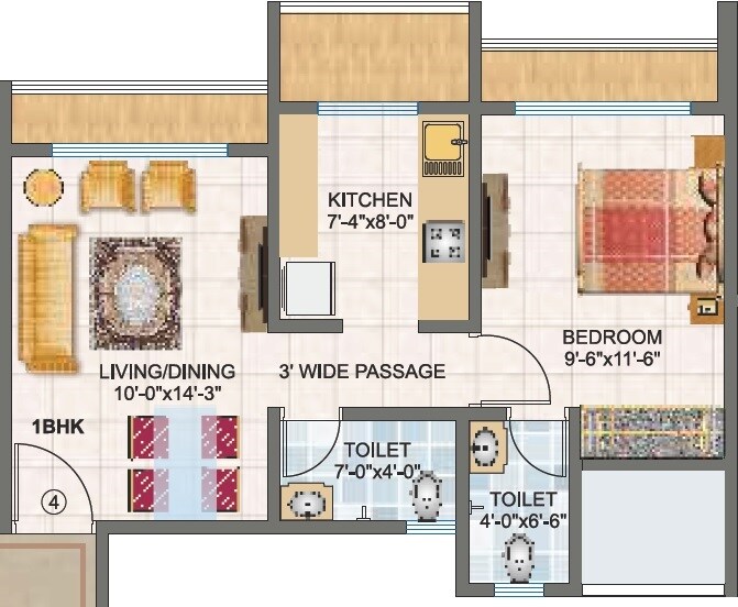 Floor plan of 1 BHK 430 Sq. Ft. Apartment in PNK Imperial Heights, Thane