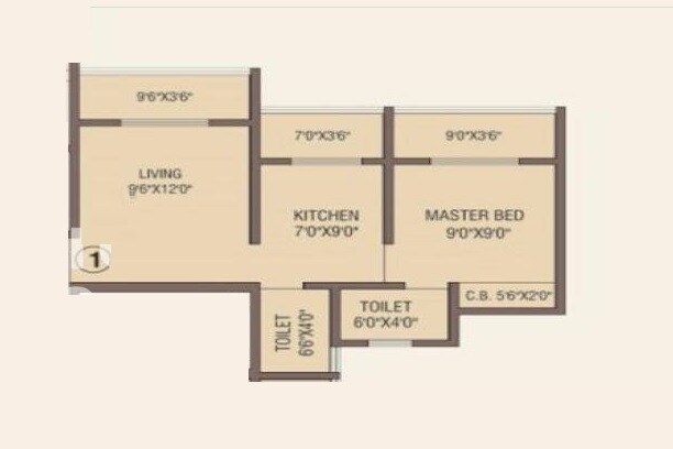 Floor plan of 1 BHK 440 Sq. Ft. Apartment in PNK Winstone, Thane