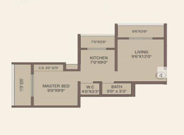 Floor plan of 1 BHK 336 Sq. Ft. Apartment in PNK Winstone, Thane