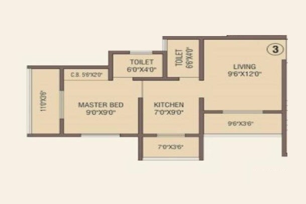 Floor plan of 1 BHK 337 Sq. Ft. Apartment in PNK Winstone, Thane