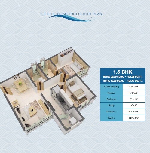 Floor plan of 1 BHK 421 Sq. Ft. Apartment in Poddar Codename Big Leap, Thane