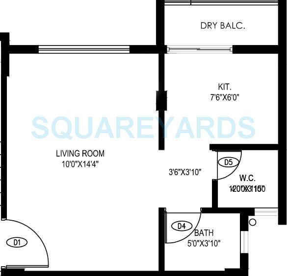 Floor plan of 1 BHK 274 Sq. Ft. Apartment in Poddar Housing Samruddhi Evergreens, Thane