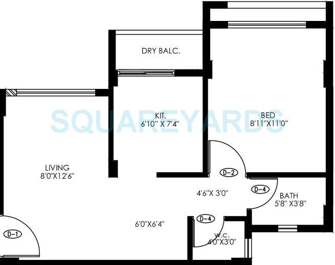 Floor plan of 1 BHK 446 Sq. Ft. Apartment in Poddar Housing Samruddhi Evergreens, Thane