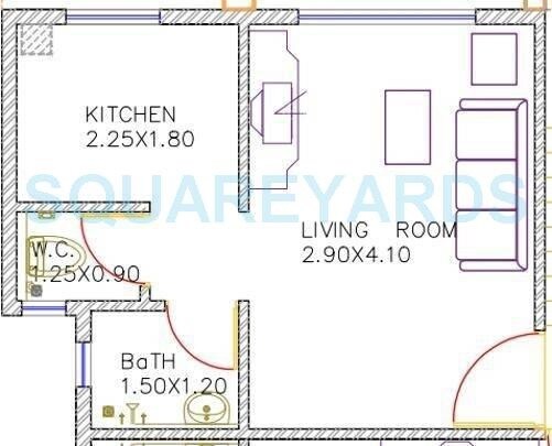 Floor plan of 1 BHK 270 Sq. Ft. Studio in Poddar Navjeevan, Thane