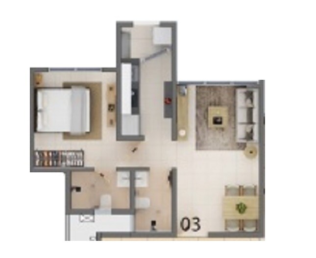 Floor plan of 1 BHK 342 Sq. Ft. Apartment in Poddar Riviera, Thane