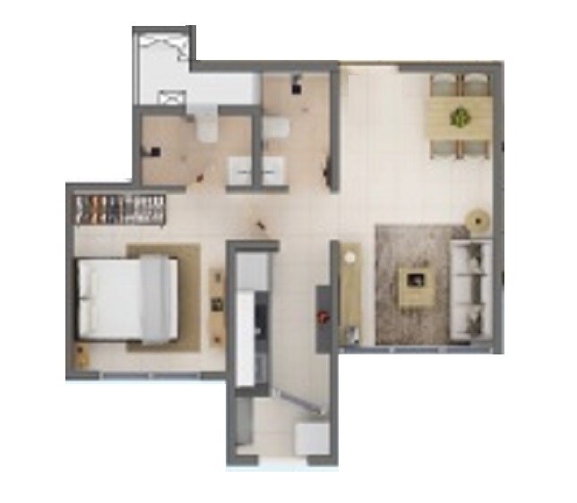 Floor plan of 1 BHK 370 Sq. Ft. Apartment in Poddar Riviera, Thane