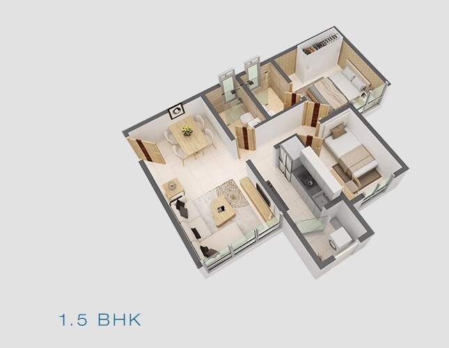 Floor plan of 1 BHK 457 Sq. Ft. Apartment in Poddar Riviera, Thane