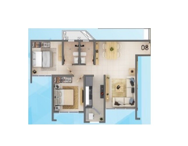 Floor plan of 2 BHK 568 Sq. Ft. Apartment in Poddar Riviera, Thane