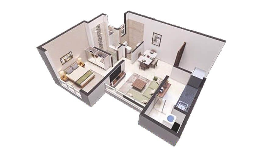 Floor plan of 1 BHK 304 Sq. Ft. Apartment in Poddar Wondercity, Thane