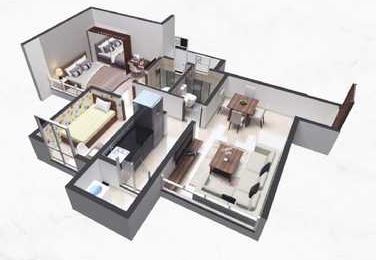 Floor plan of 2 BHK 457 Sq. Ft. Apartment in Poddar Wondercity, Thane