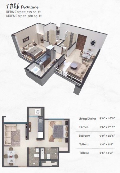 Floor plan of 1 BHK 319 Sq. Ft. Apartment in Poddar Wondercity Phase IV, Thane