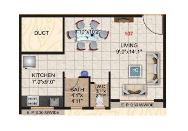Floor plan of 232 Sq. Ft. Studio in Pokhriyal Paradise, Thane