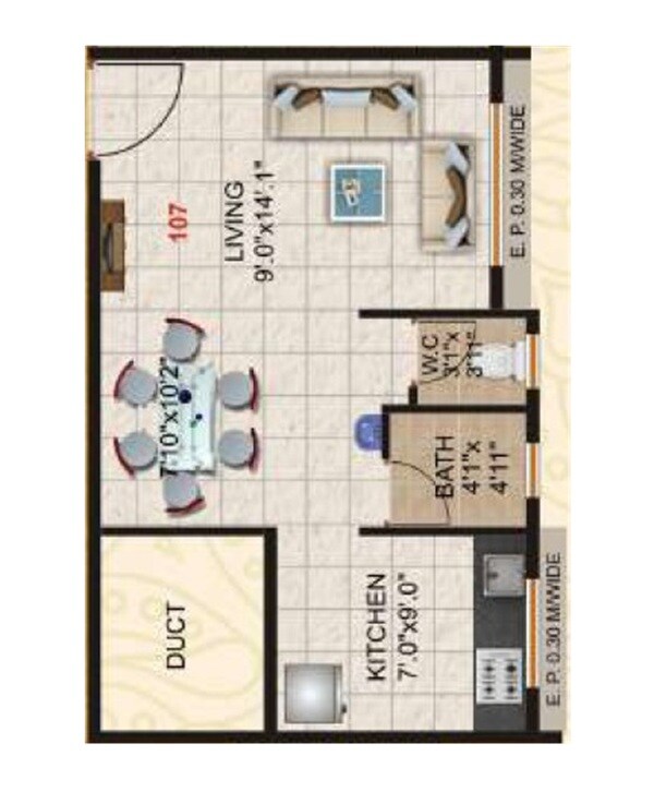 Floor plan of 260 Sq. Ft. Studio in Pokhriyal Paradise, Thane