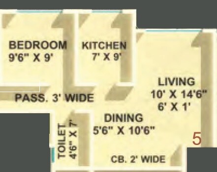 Floor plan of 1 BHK 469 Sq. Ft. Apartment in Poonam Estate Cluster I, Thane