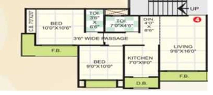 Floor plan of 2 BHK 980 Sq. Ft. Apartment in Poonam Square, Thane