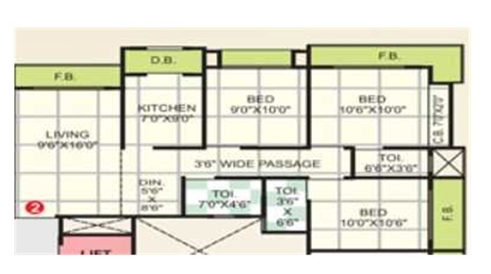 Floor plan of 3 BHK 1275 Sq. Ft. Apartment in Poonam Square, Thane