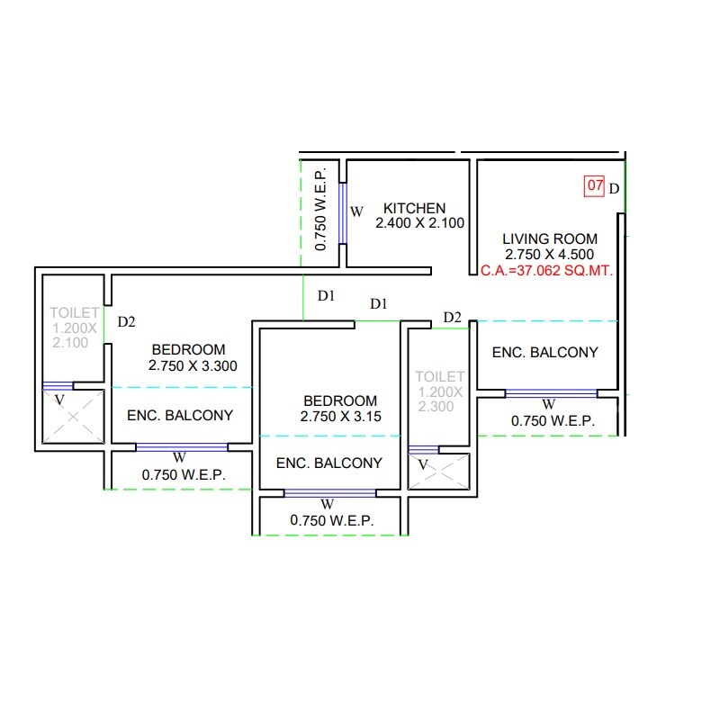 2 BHK 399 Sq. Ft. Apartment