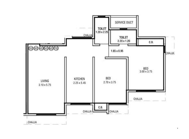 Floor plan of 2 BHK 640 Sq. Ft. Apartment in Pranav Enclave, Thane