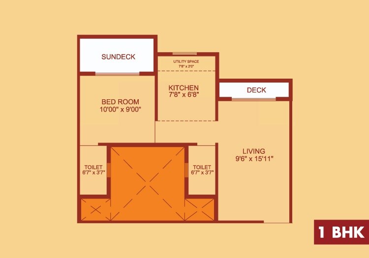 Floor plan of 1 BHK 452 Sq. Ft. Apartment in Pranjee Garden City, Thane