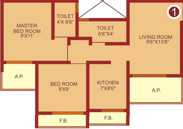 Floor plan of 1 BHK 480 Sq. Ft. Apartment in Pranjee Garden City, Thane