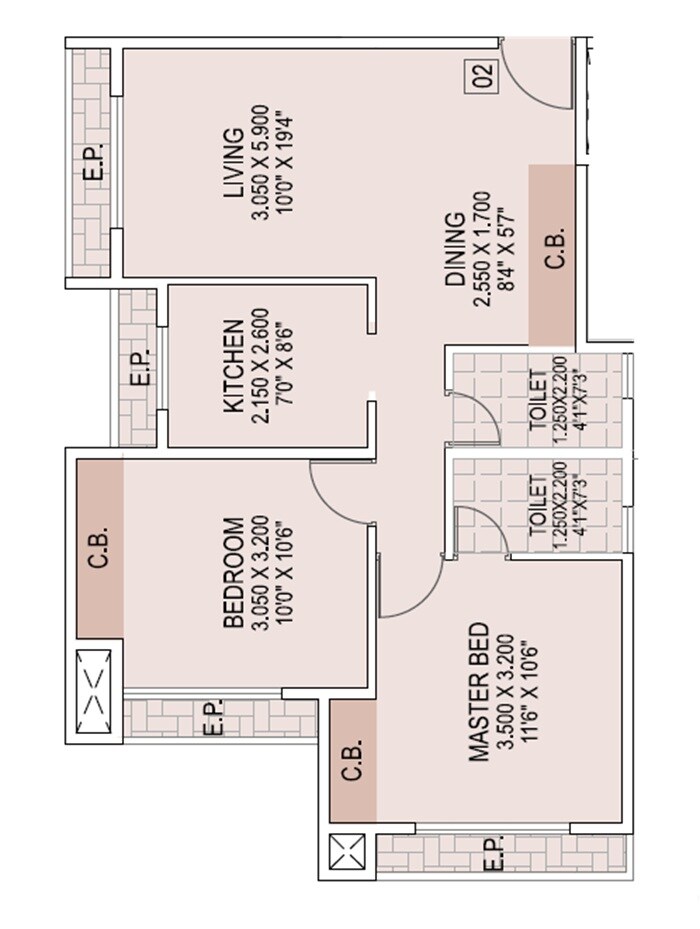 Floor plan of 2 BHK 718 Sq. Ft. Apartment in Prathemesh Yug Heights, Thane